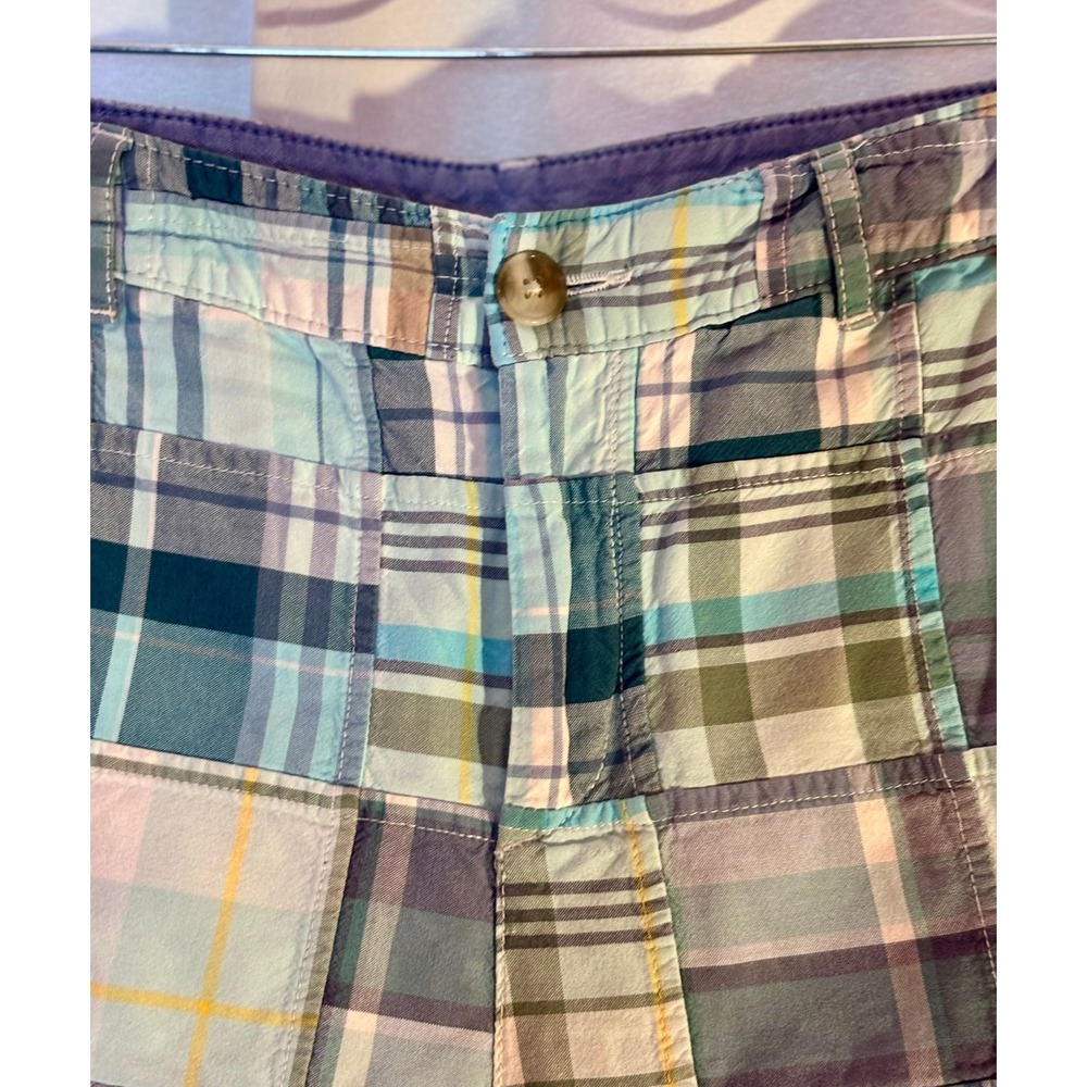 LL Bean Favorite Fit Patchwork Plaid Shorts Womens 8 Madras Cotton 301428 - Picture 2 of 6
